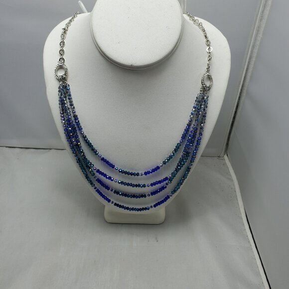 Ali Khan 4 row Sapphire glass beads with silver chain layered necklace - Picture 2 of 9